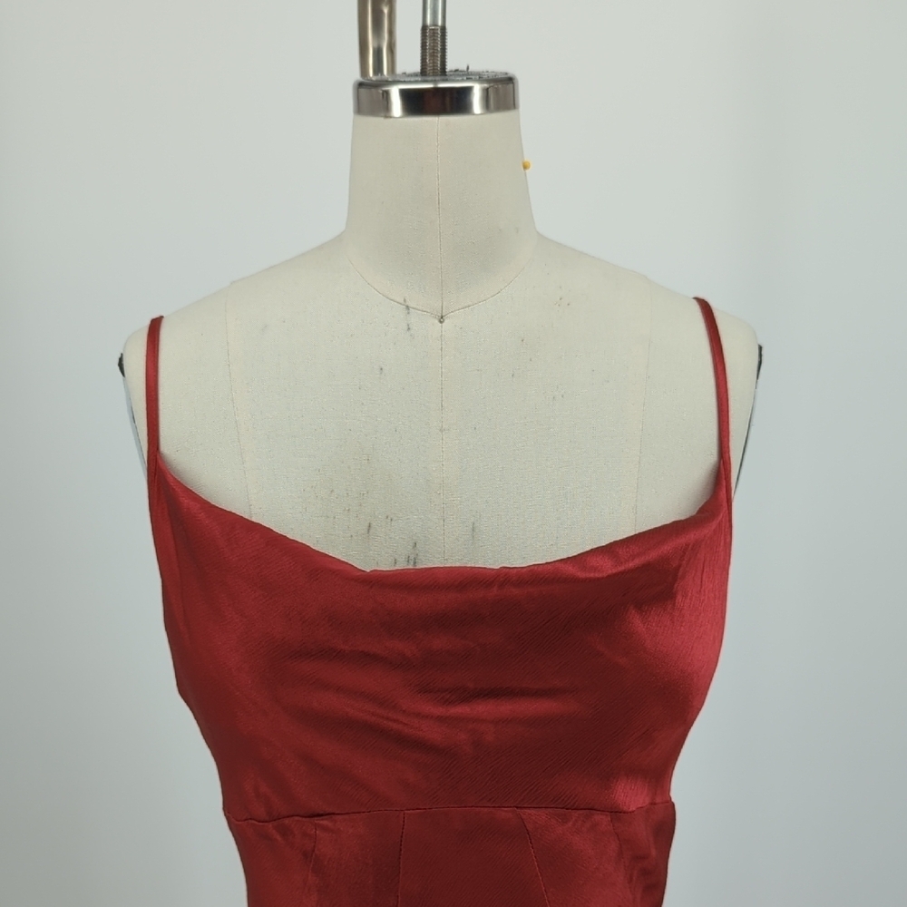 01437 Forever 21 Lace Up Satin Slip Maxi Dress Rustic Red Size Large evening - Picture 3 of 8